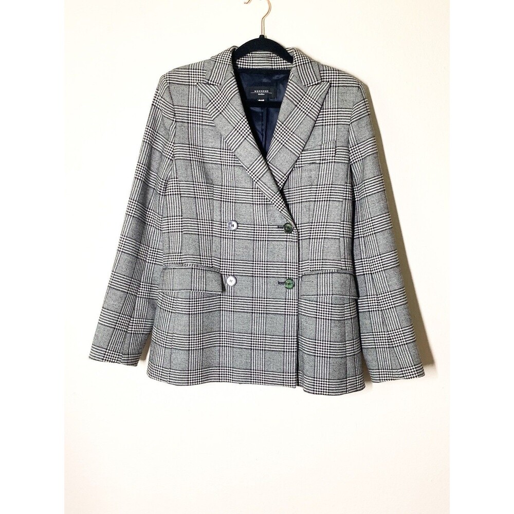 Weekend By Max Mara T BRONTE Checked Blazer 38 US 4 Black White Wool EXCELLENT